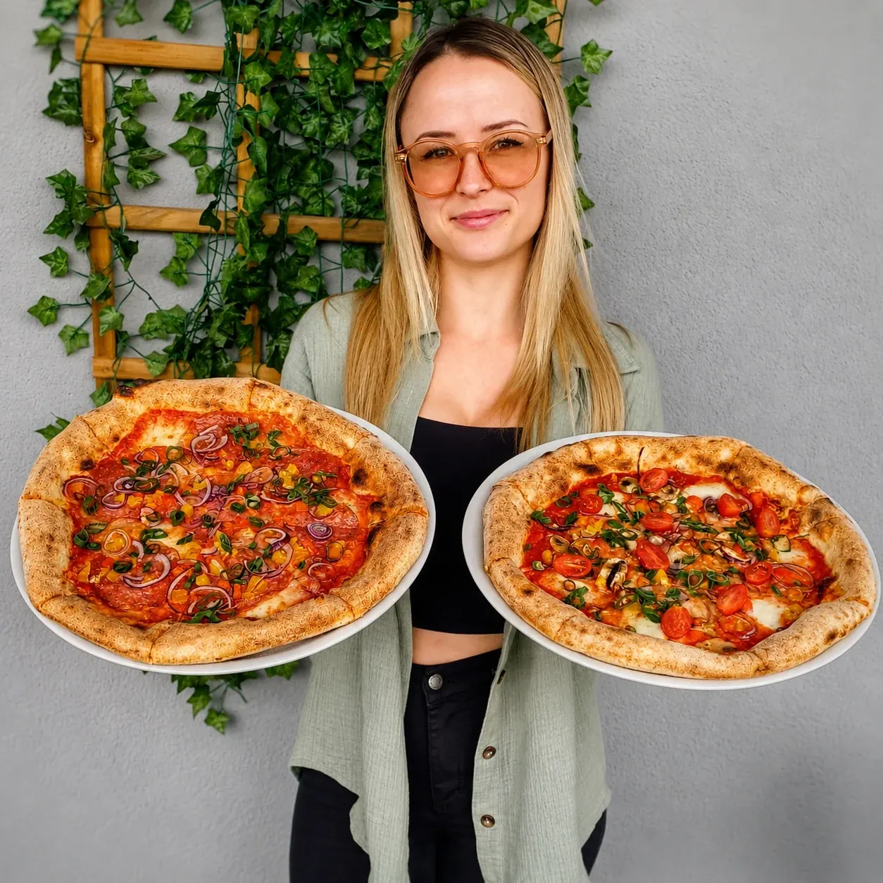 Kelnerka z pizzami w Restauracji Czarny Piec Kościan